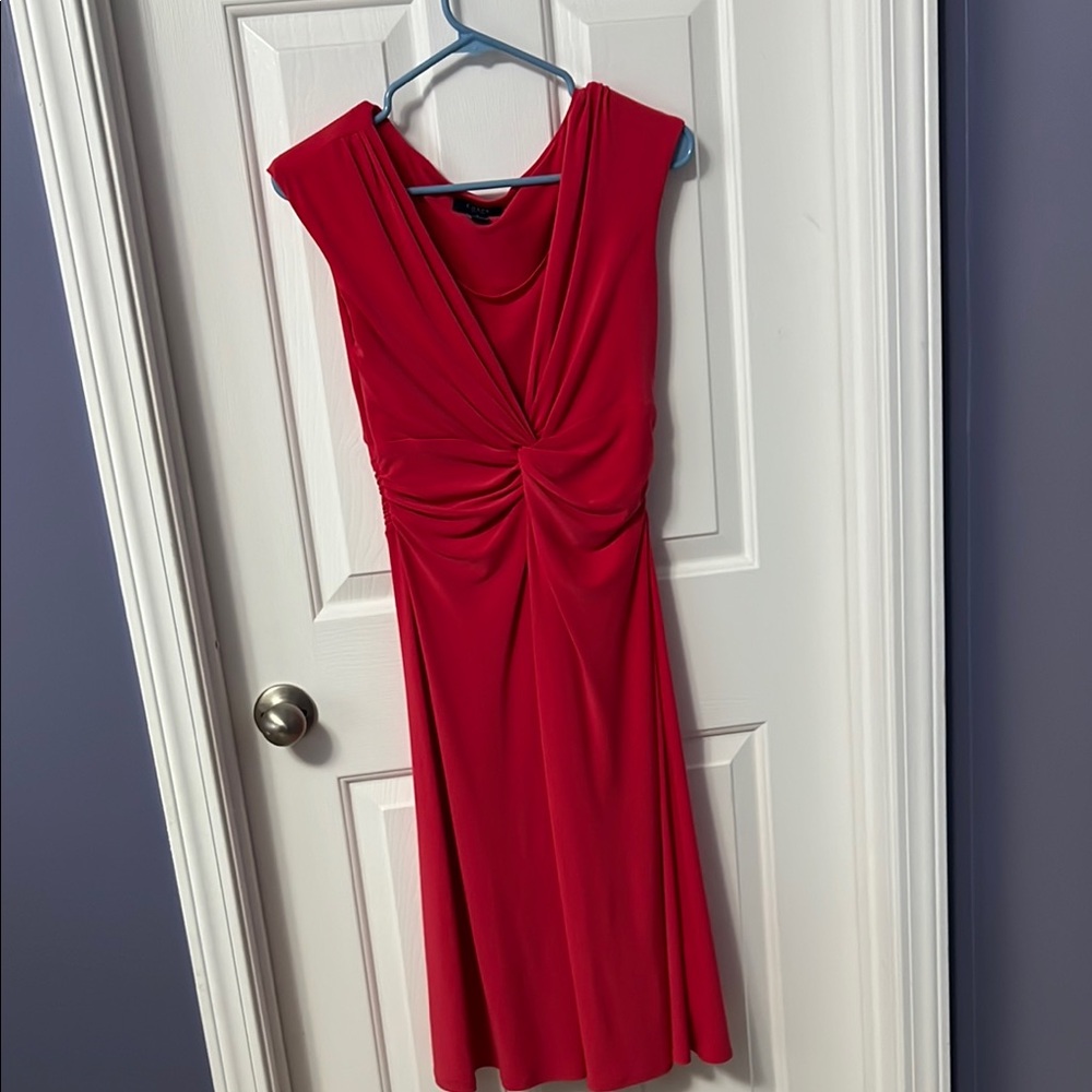 Chaps Red Ruched Wrap Midi Dress
